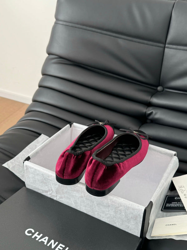 CC Ballet Flats In Burgundy Velvet Fabric 143536