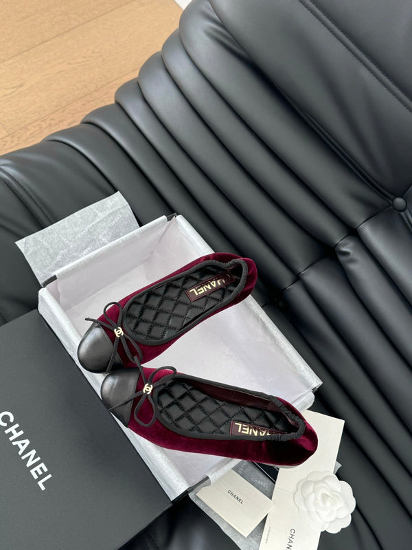 CC Ballet Flats In Burgundy Velvet Fabric 143536