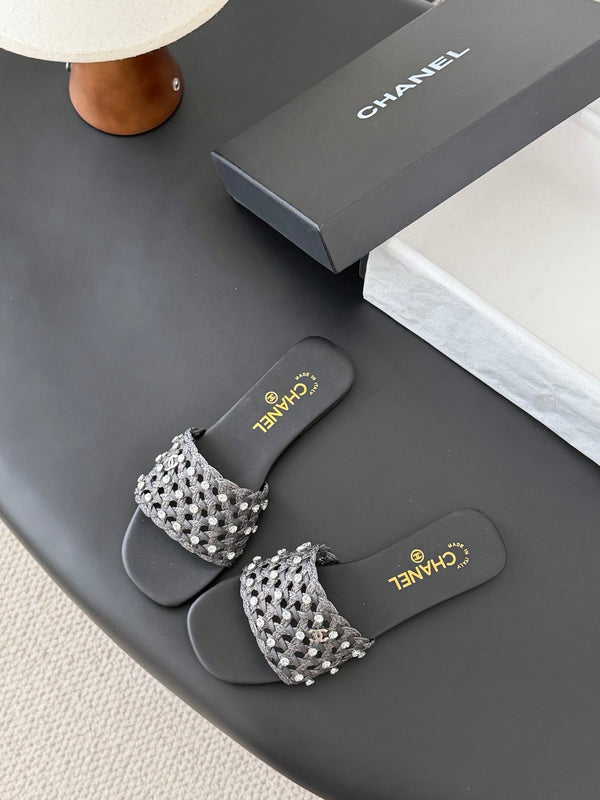 CC 26SS Slipper Black Woven Lambskin 670625