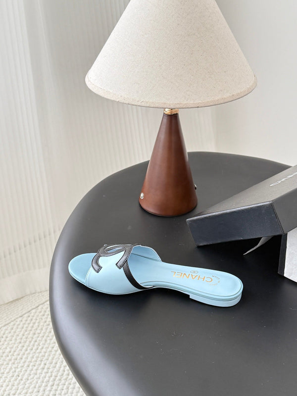 CC 2026 Flat Sandal Black Blue Lambskin 675866