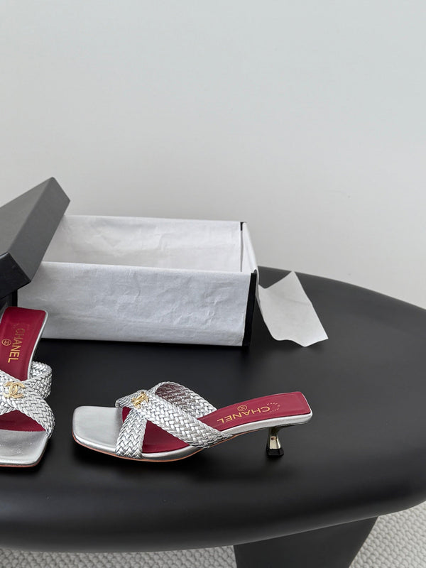 CC 26s Cross Slippers Sliver Lambskin 914974