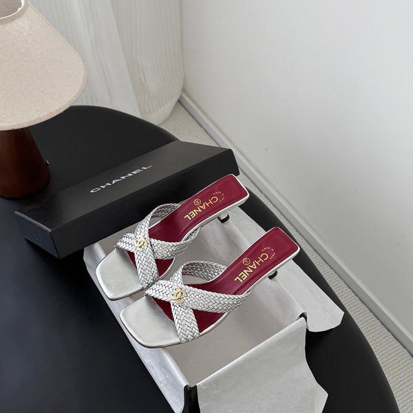 CC 26s Cross Slippers Sliver Lambskin 914974