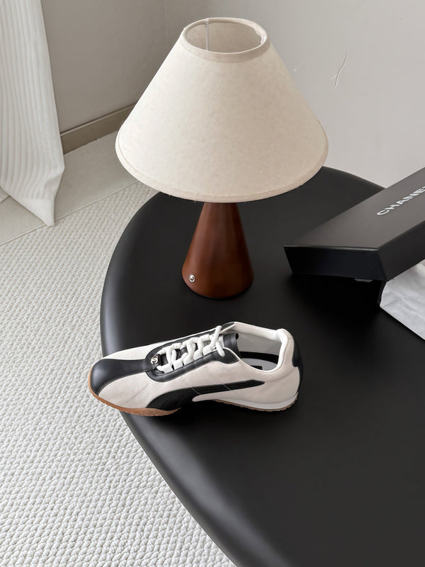CC 26s Low-Top Retro Runner Sneakers Ivory Black Suede Calfskin 969580