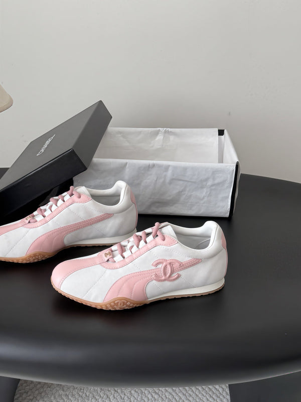 CC 26s Low-Top Retro Runner Sneakers Ivory Pink Suede Calfskin 969581