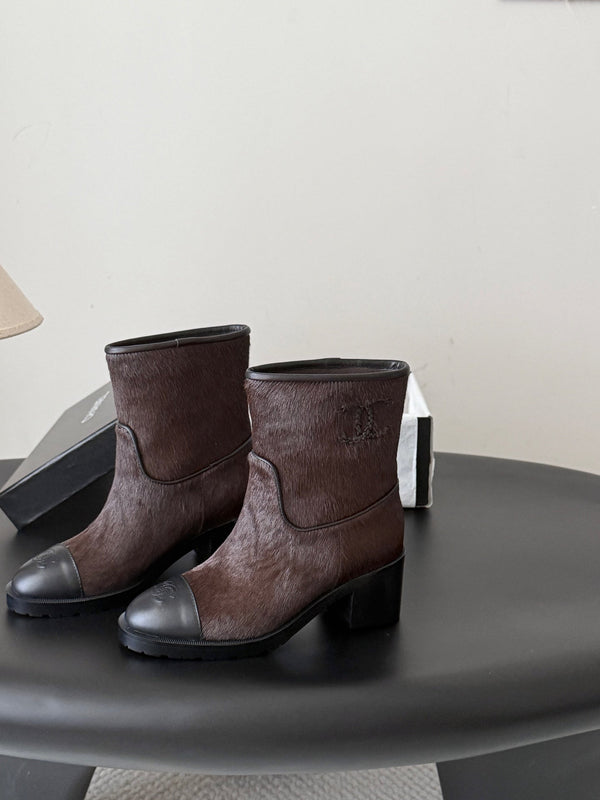 CC 26s Embroidered Logo Ankle Boots Brown Black Pony Hair 127785