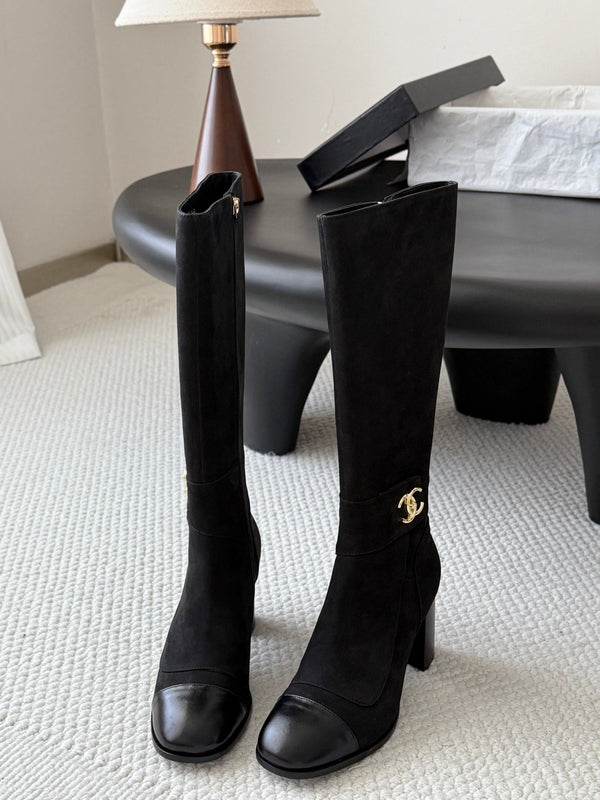 CC 26s Knee High Boots Black Black Suede 127796
