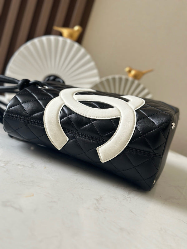 CC 25s Cambon Ligne Tote Bag 24cm In Black Mix White Calfskin
