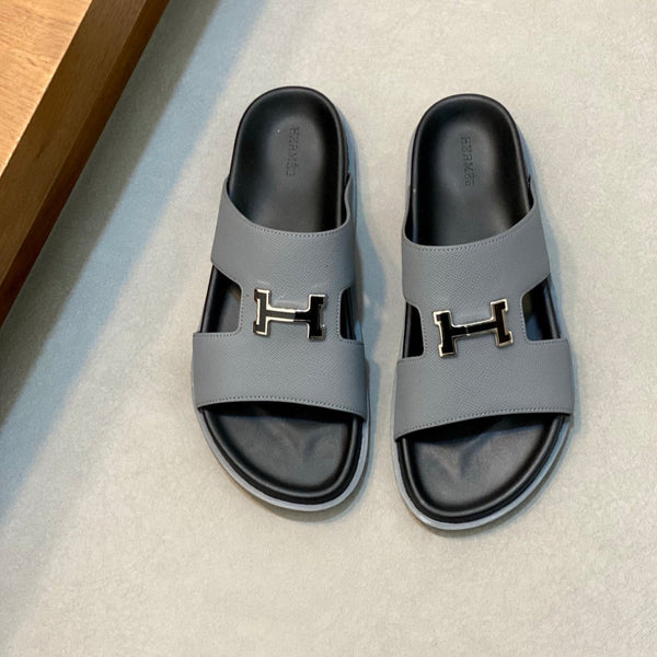 HM Men's Slide Grey Cowhide Leather 589000