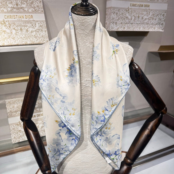 CD Jouy Scarf 90x90cm White Blue Silk Twill 209850
