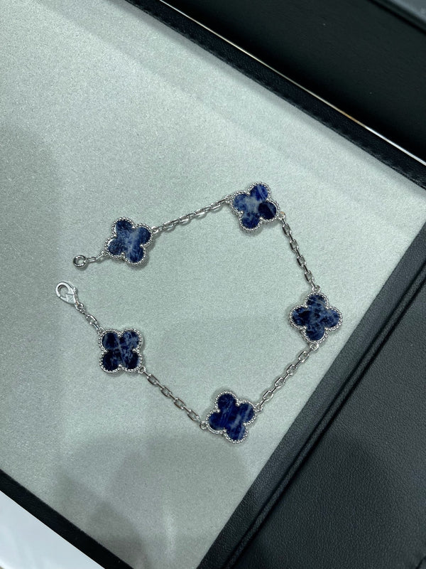 VCA Clover Deep Blue 5 Motifs Sliver Bracelet
