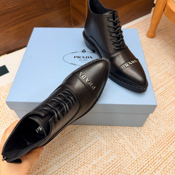 Prad 26s Pointed-Toe Derby Shoes Black Leather 974554