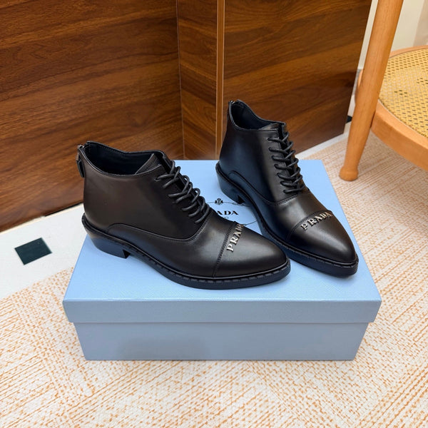 Prad 26s Pointed-Toe Derby Shoes Black Leather 974554