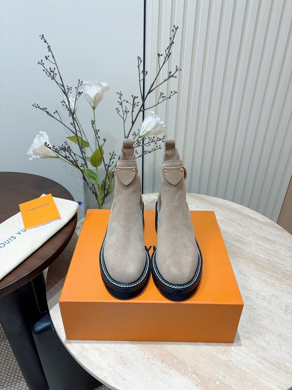LV Beaubourg Ankle Boot Gray Brown Suede