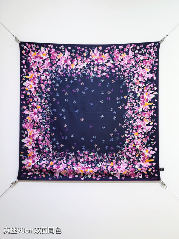 CC 25 Scarf 90CM In Navy Blue Purple Colorful Cashmere 293049