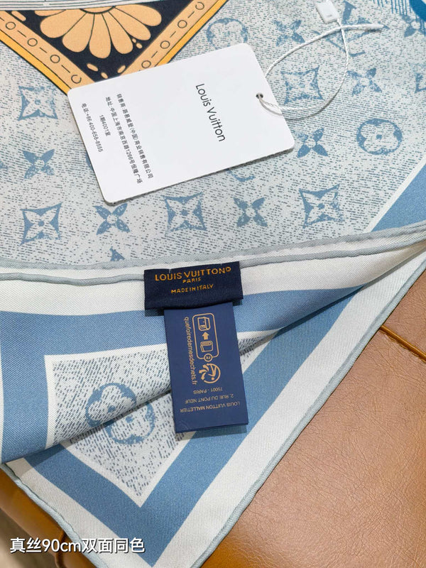 LV Double-sided Scarf 90cm Turquoise Twill Silk 136588