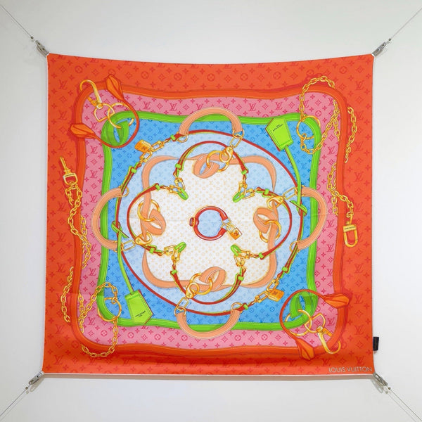 LV Double-sided Scarf 90cm Coral Orange Twill Silk 136589