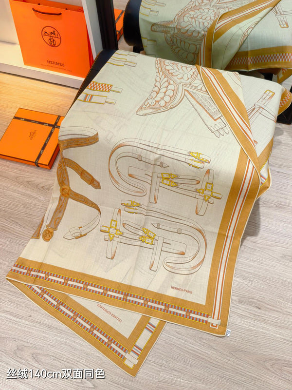 HM Equestrianism 140 CM Yellow White Colorful Cashmere and Silk 293102