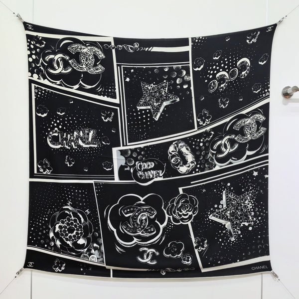 CC 25 Camellia Scarf 140CM Black White Cashmere 293082