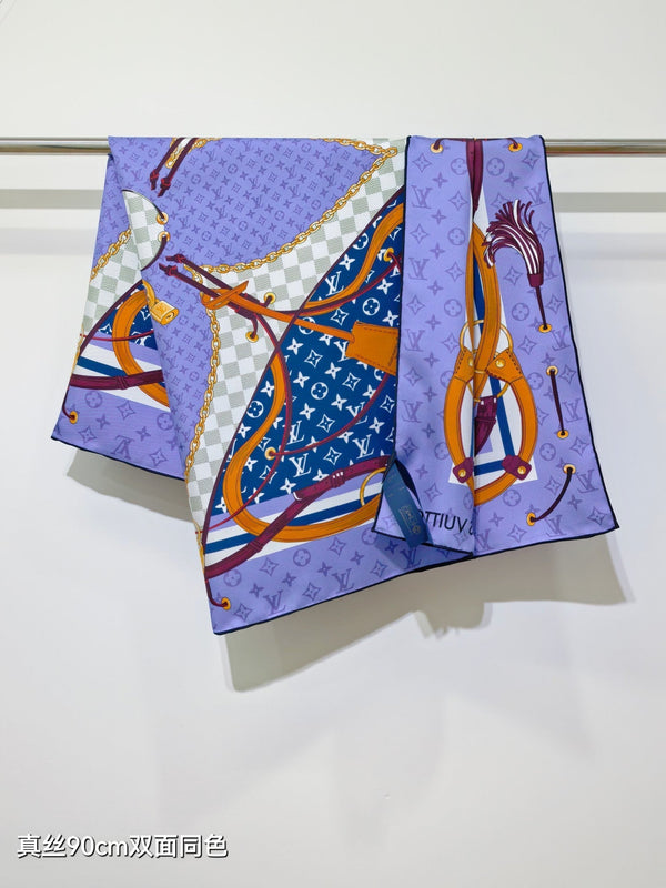LV Scarf 90cm Blue Lavender Twill Silk Wool 136596