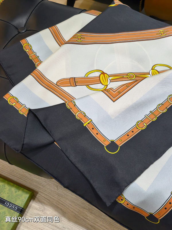 GG Double-Sided 90x90cm Black Colorful Twill Silk 194454
