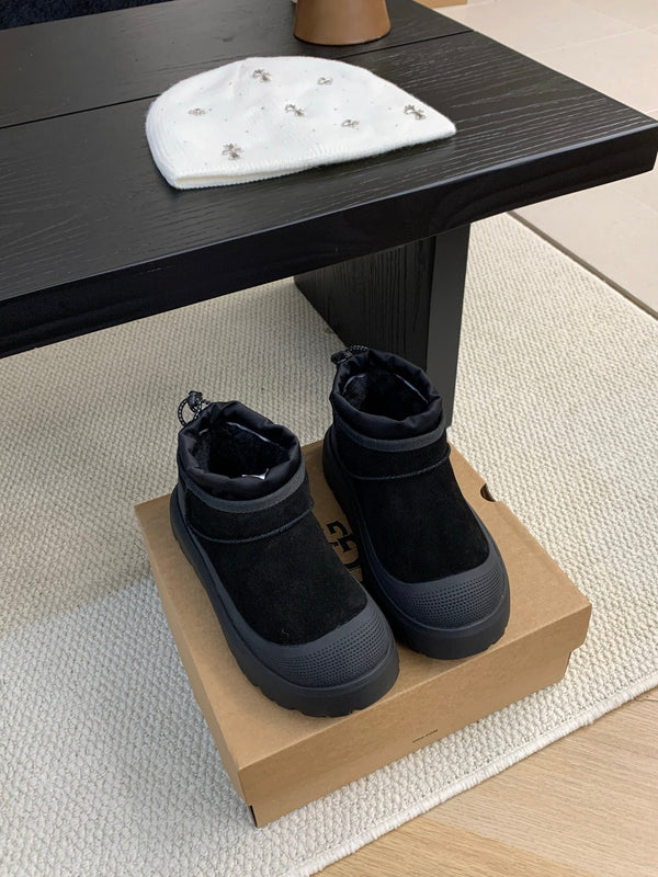UGG Ultra Mini Ankle Boots Black Suede Rubber 512899