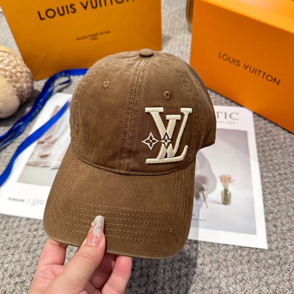 LV 25s Baseball Cap with Logo Embroidery Brown Cotton 983643