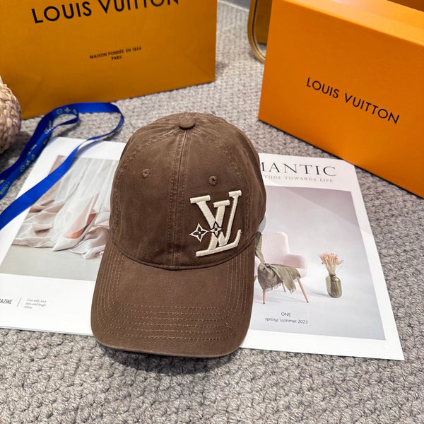 LV 25s Baseball Cap with Logo Embroidery Brown Cotton 983643