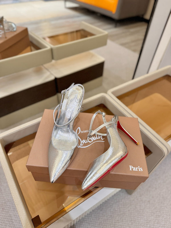 CL Jenlove Slingback 10.5cm Sliver Leather 635809