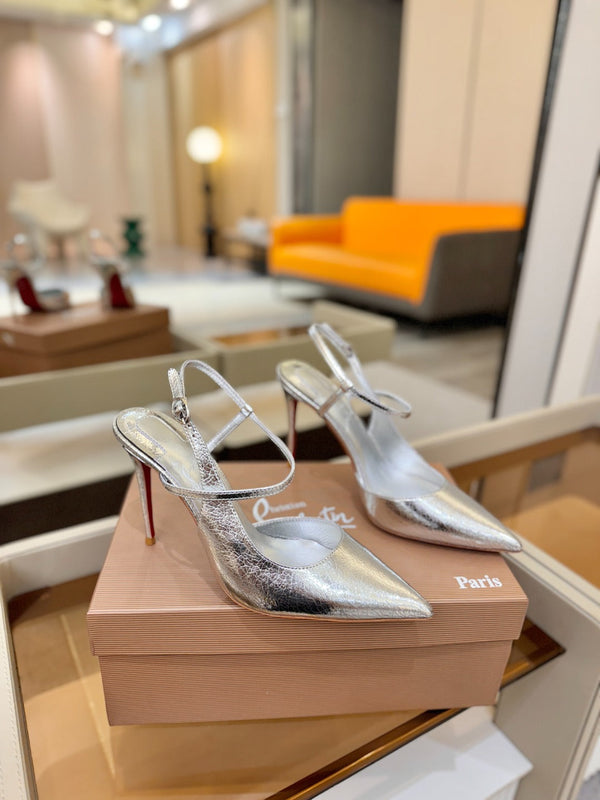 CL Jenlove Slingback 10.5cm Sliver Leather 635809