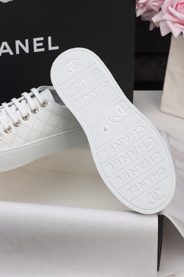 CC Trainer Sneaker Quilted White Patent Calfskin 964812