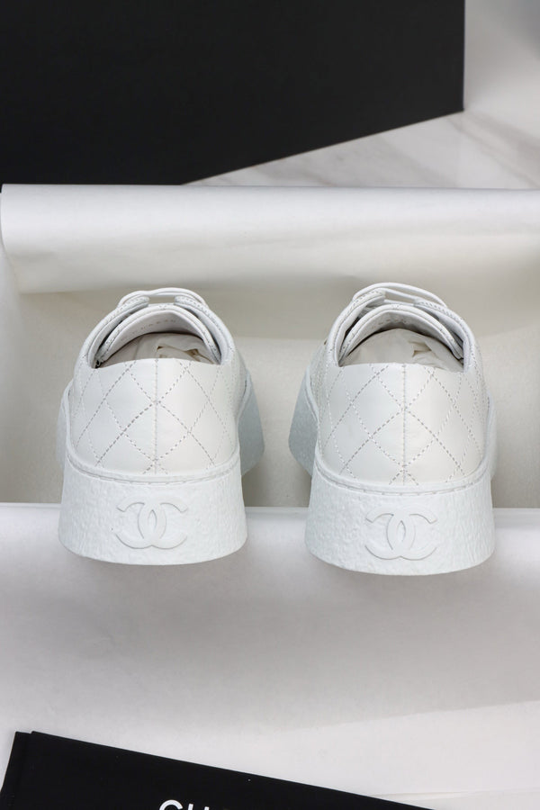CC Trainer Sneaker Quilted White Patent Calfskin 964812