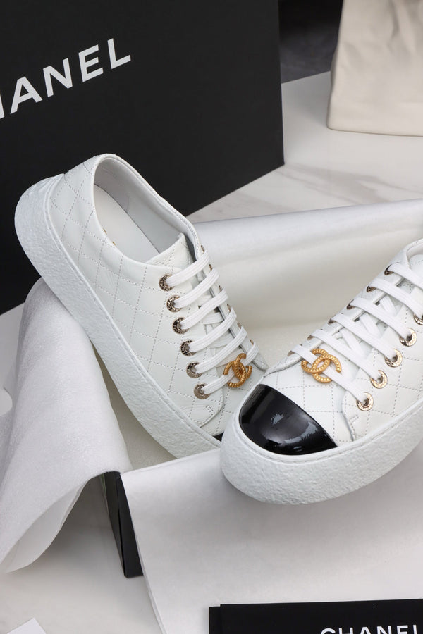CC Trainer Sneaker Quilted White Patent Calfskin 964812