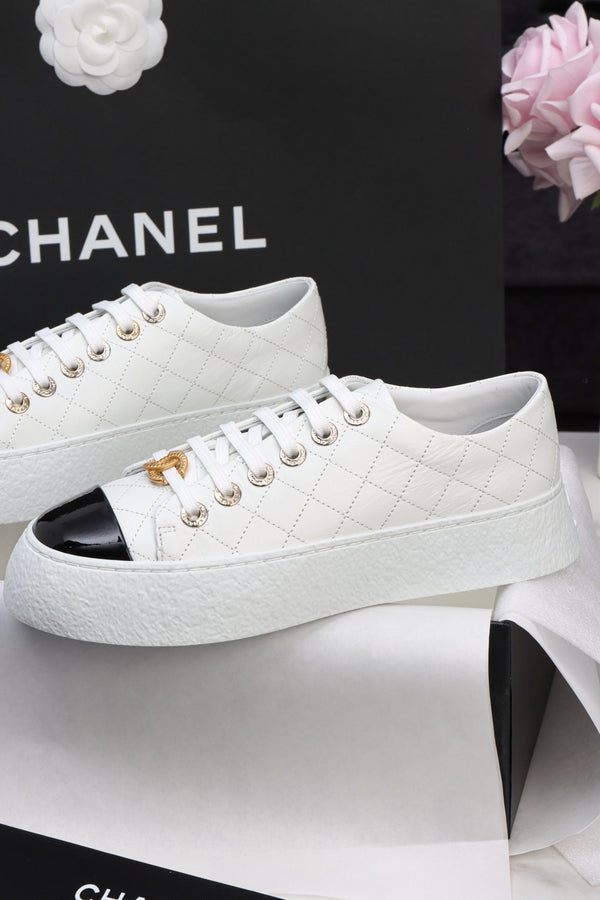 CC Trainer Sneaker Quilted White Patent Calfskin 964812