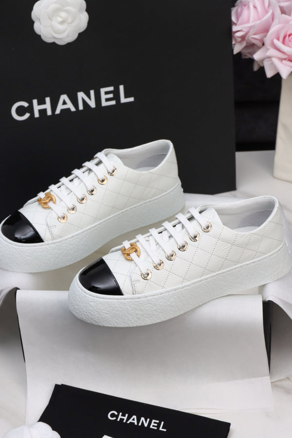 CC Trainer Sneaker Quilted White Patent Calfskin 964812
