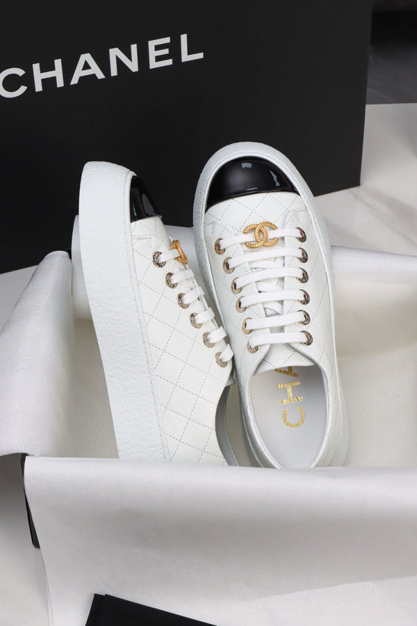 CC Trainer Sneaker Quilted White Patent Calfskin 964812