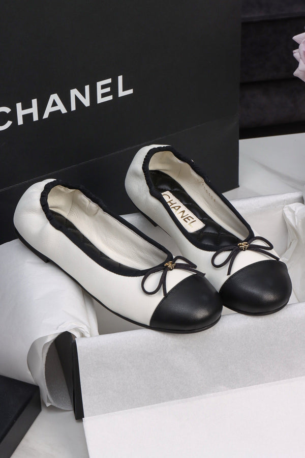 CC 26s Elasticated Ballerinas Black White Leather 964703