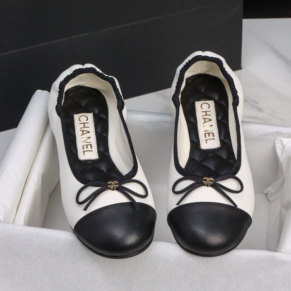CC 26s Elasticated Ballerinas Black White Leather 964703
