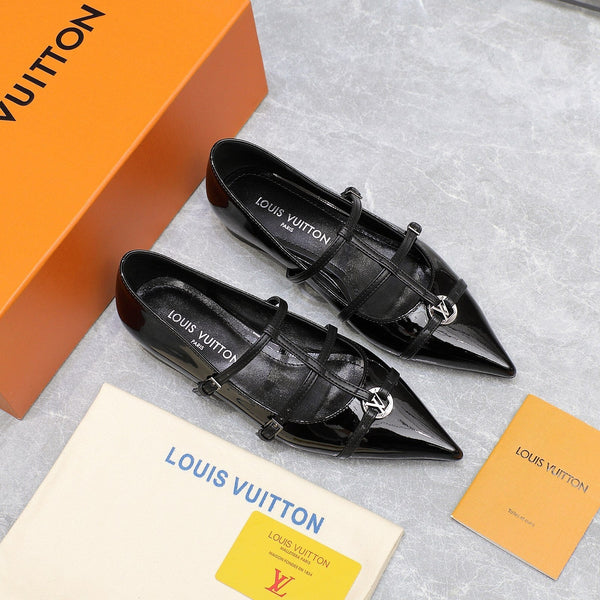 LV 6AM Flat Ballerina Black Patent Leather 601541