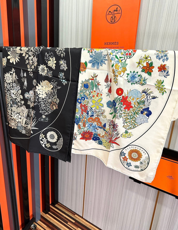 Planifleurs Scarf 90 CM White Colorful Silk 404030