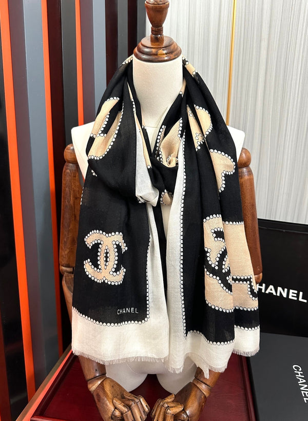 CC 25 Newest Design Scarf 200 CM In White Black Beige Cashmere 292964