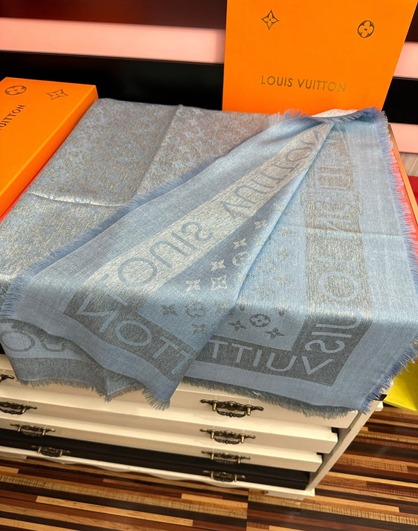 LV Long Scarf 140cm Baby Blue Cashmere 967312