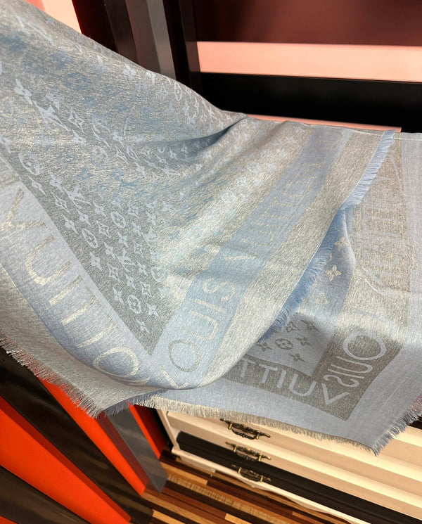 LV Long Scarf 140cm Baby Blue Cashmere 967312