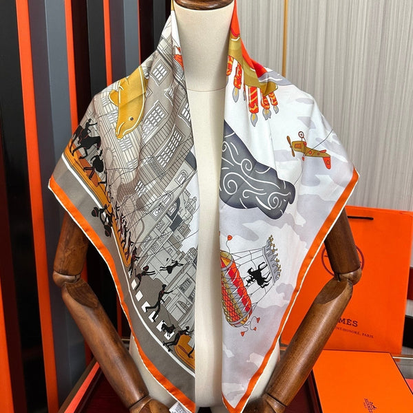 HM 26s Printed Square Scarf 90 In Silk 307339