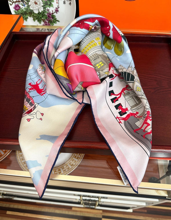 HM 26s Printed Square Scarf 90 In Silk 307341