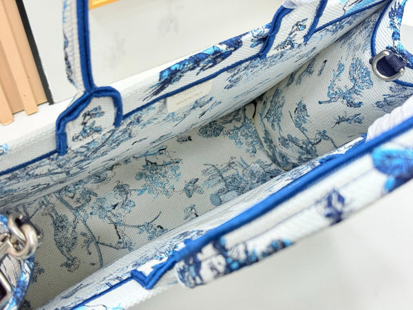 CD Book Tote With Strap Blue Toile De Jouy Floral Garden Canvas