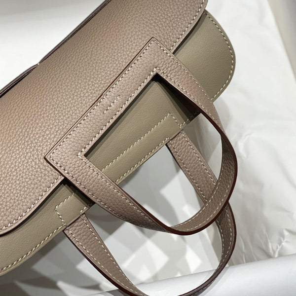 HALZAN 25 HANDLE BAG IN COFFEE BROWN GRAINED CALFSKIN
