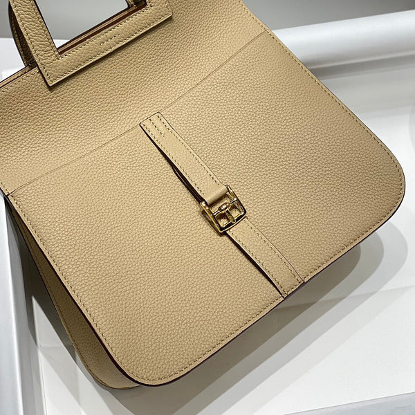 HALZAN 25 HANDLE BAG IN TAN BROWN GRAINED CALFSKIN