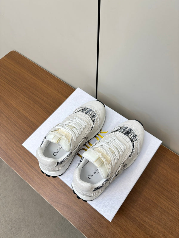 C'est Dior Sneaker In White Suede And Tweed Fabric 989934