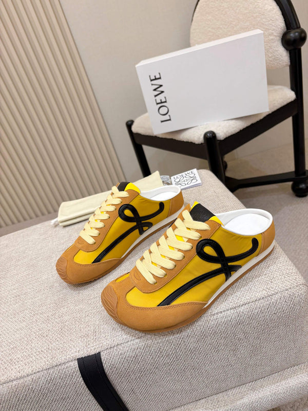 Loe Ballet Runner Slip-On Brown Yellow Suede Nylon 833802
