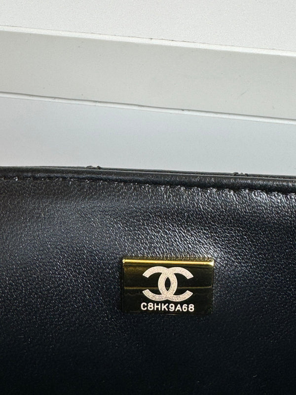 24c mini flap bag 20cm with top handle black lambskin